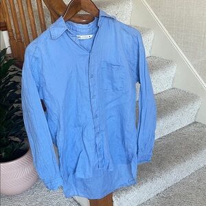 Zara Men's Light Blue Linen Shirt